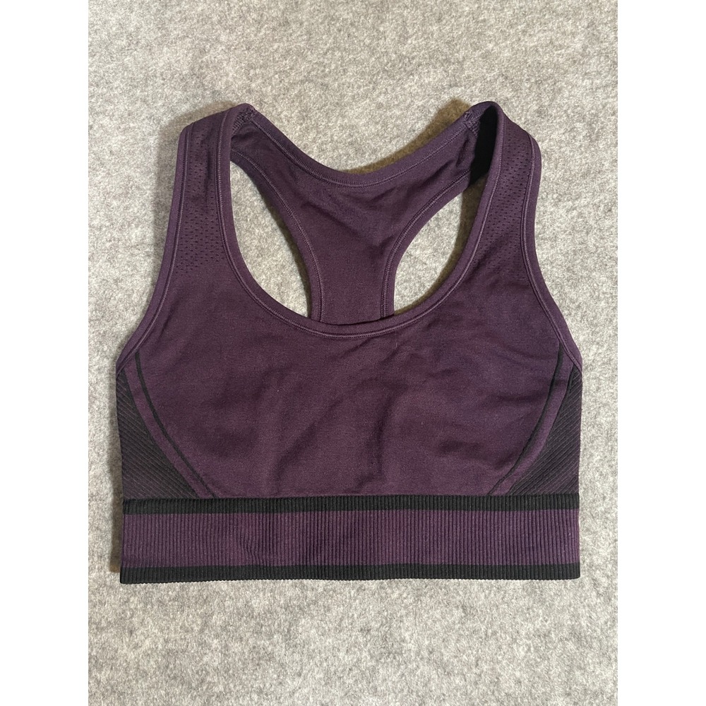 All in Motion Womens Purple Ribbed Racerback Seamless Sports Bra Medium Support